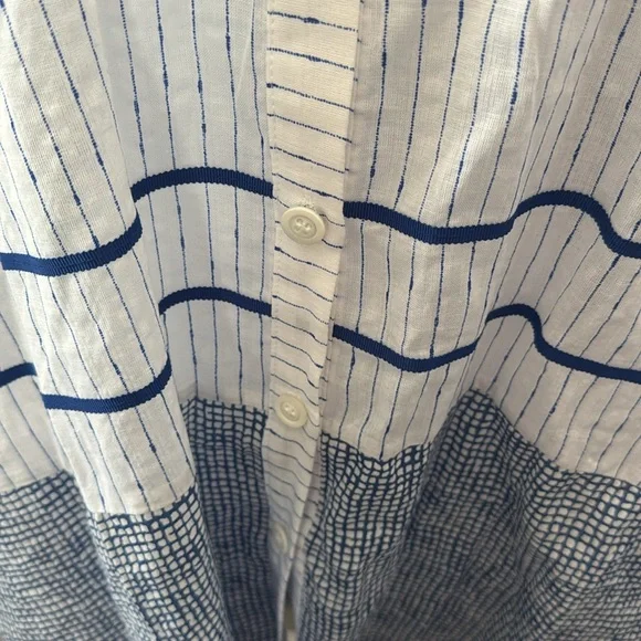 Terra Sj Apperal Large Blouse Shirt White Blue Linen Lagenlook - Picture 5 of 13